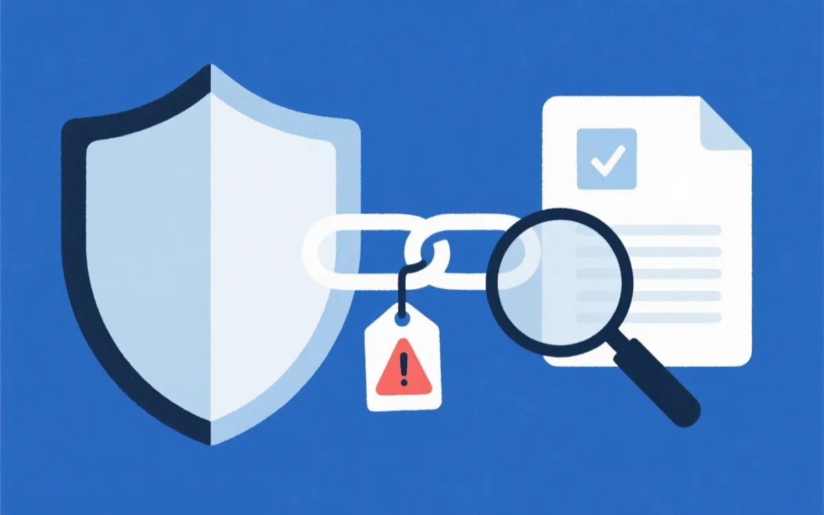 下载资源风险识别示意图：链接、文件、版权提示与校验步骤